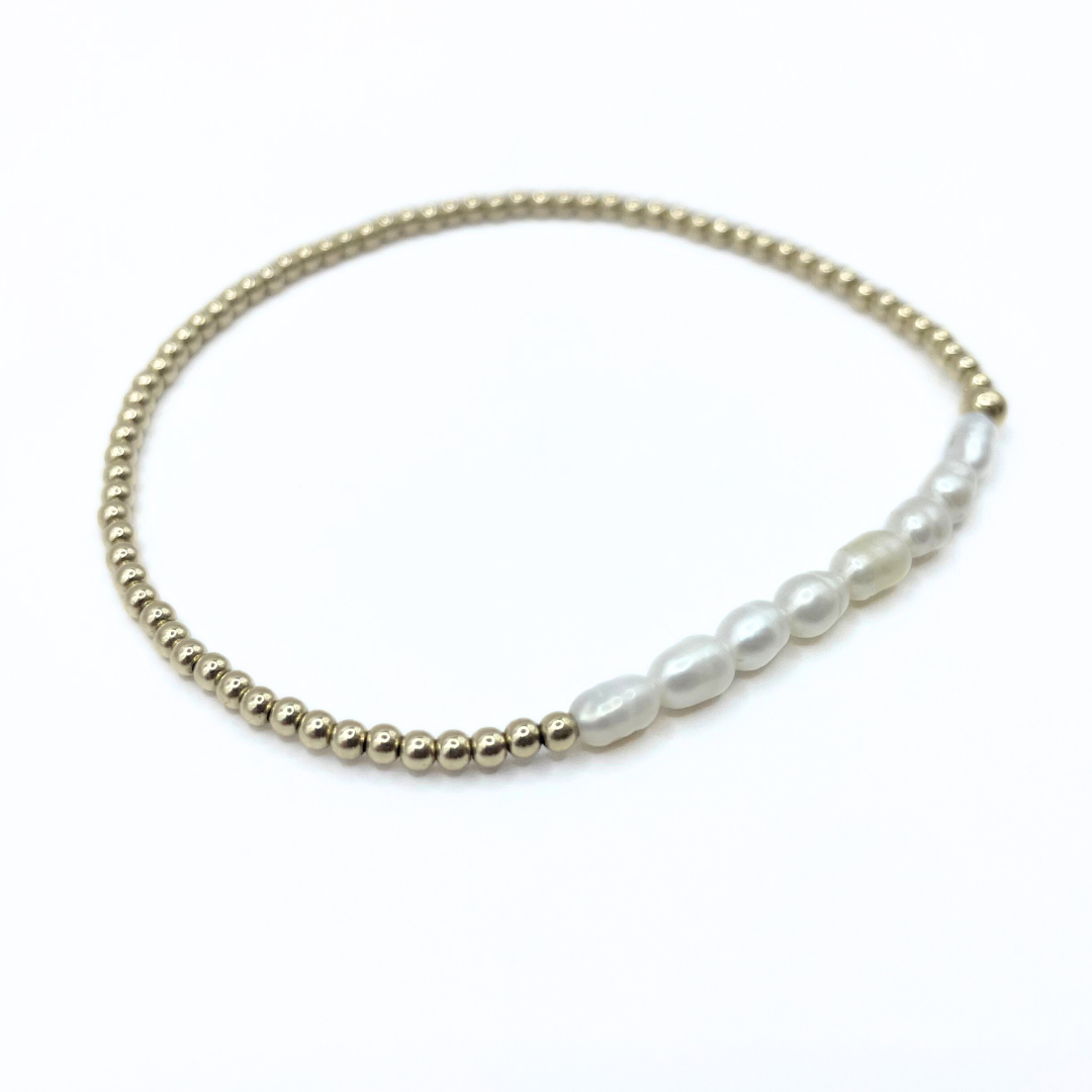 Petite Row Rice Pearl Bracelet with 14k Gold-Filled Beads