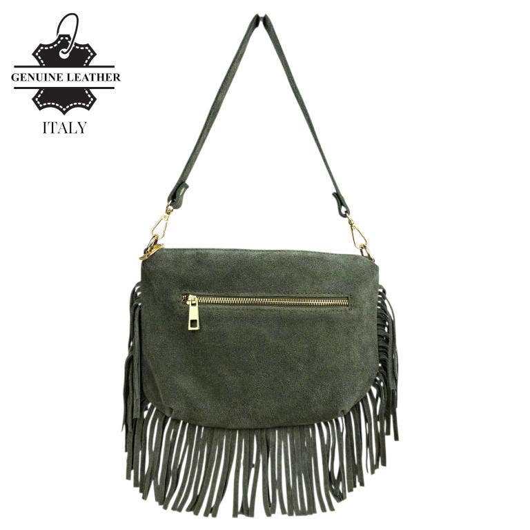 Italian Suede Crossbody Bag with Fringes