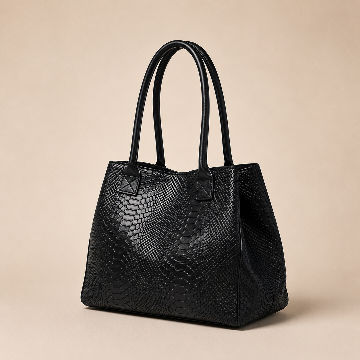 LOLA – Italian Python-Embossed Leather Bag – Black