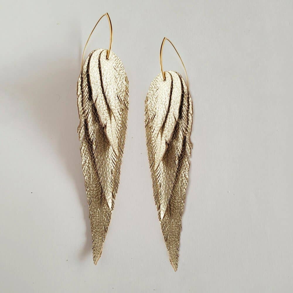 Handmade Metallic Leather Feather Earrings #BX41