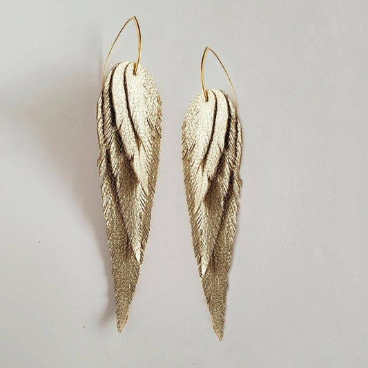 Handmade Metallic Leather Feather Earrings #BX41