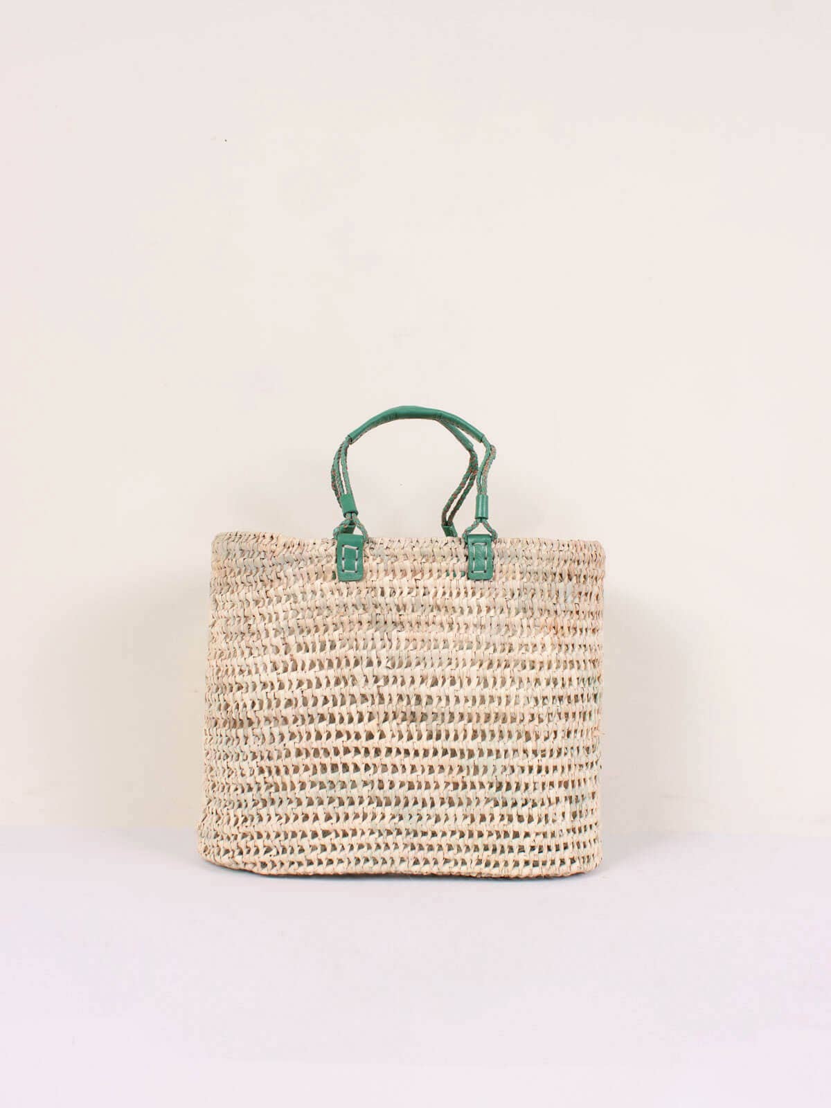 Pleated Leather Handle Basket - Sage