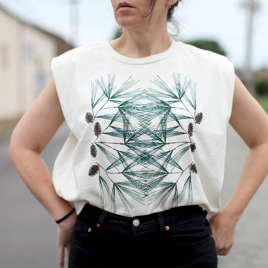 Pine Needles and Pinecones 100% Cotton Muscle Tank Natural