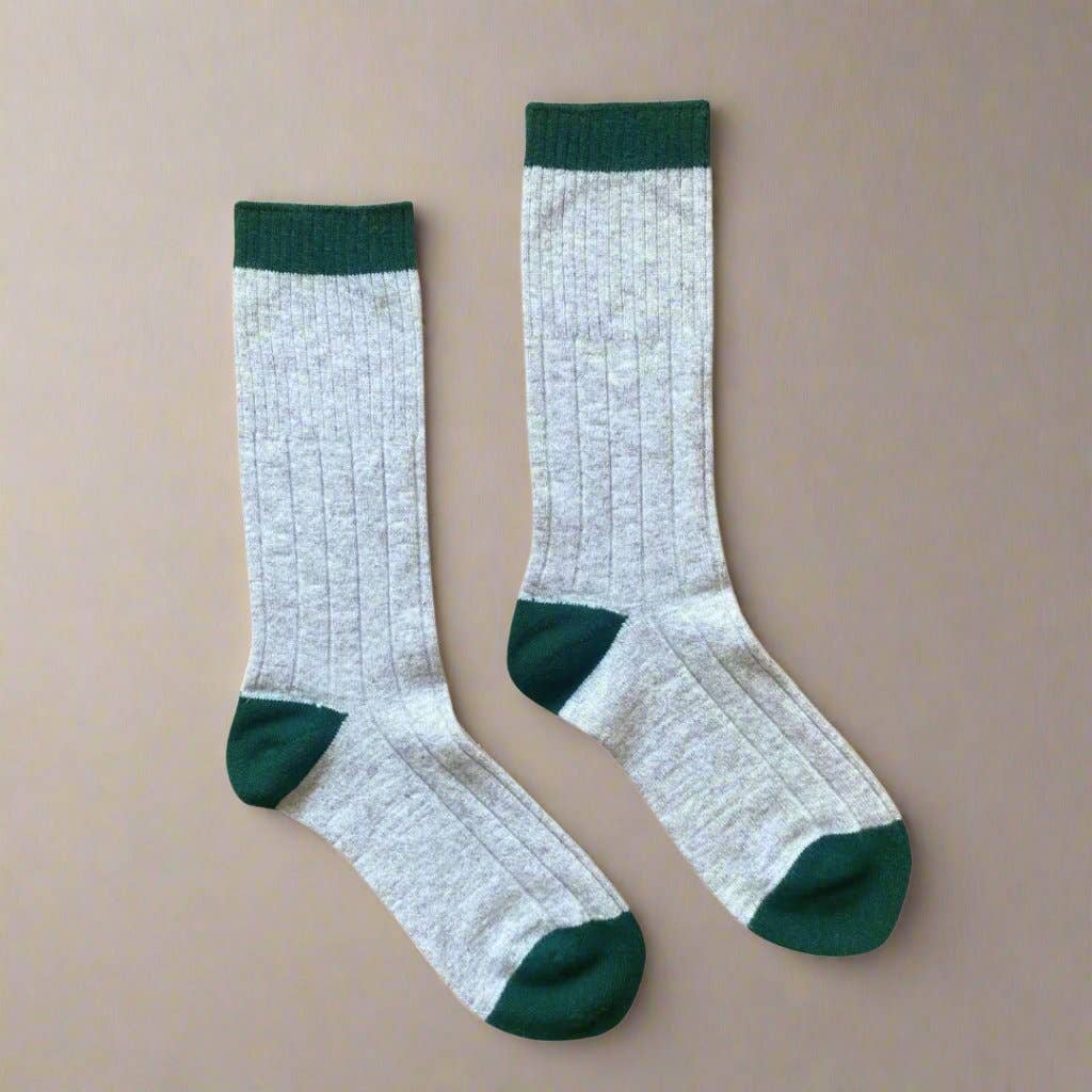 KLUE merino wool banded socks | Sand and green