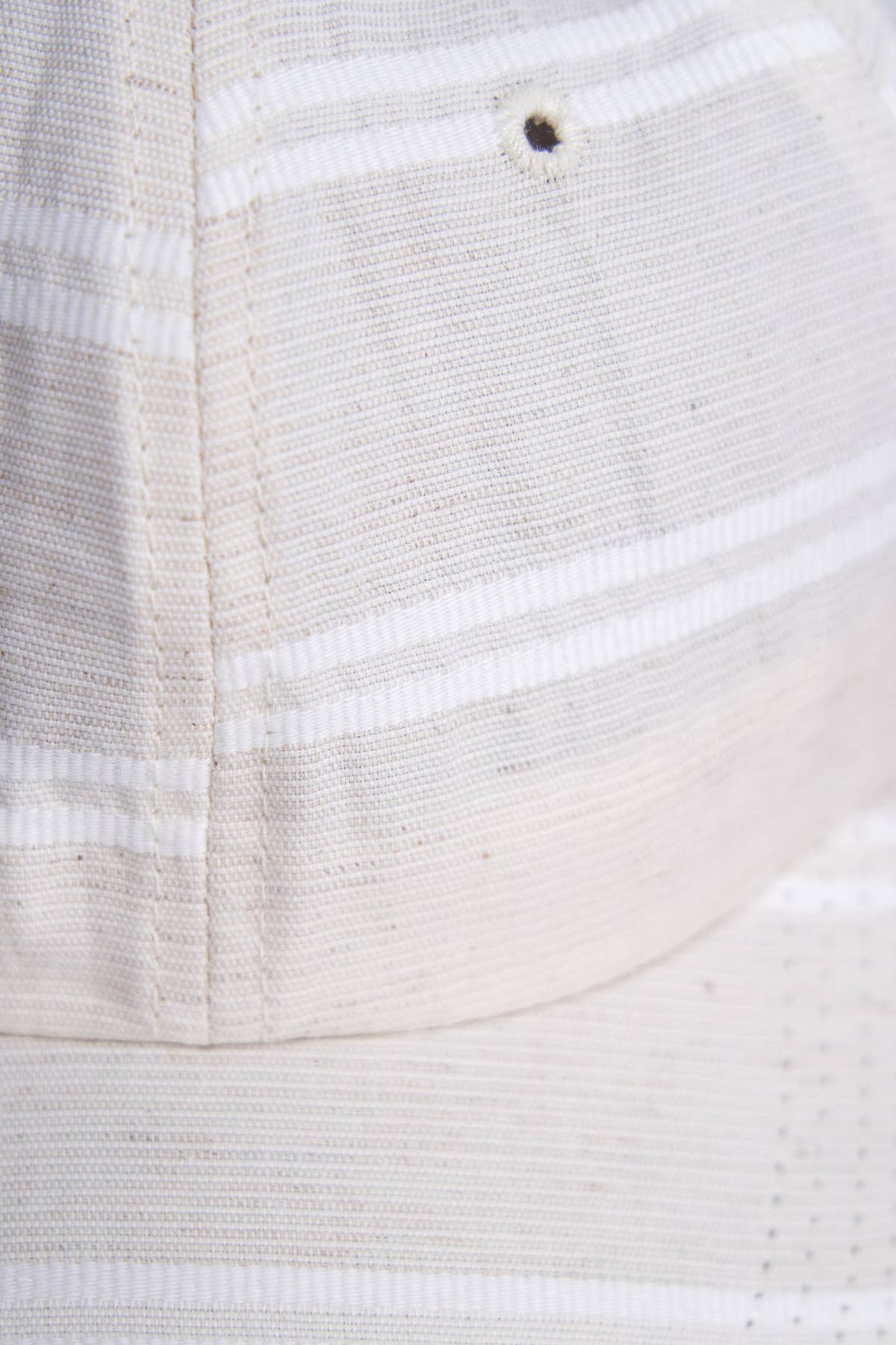 6 Panel NY Made "BALLPARK" Japanese Linen Stripe Cap - WHITE
