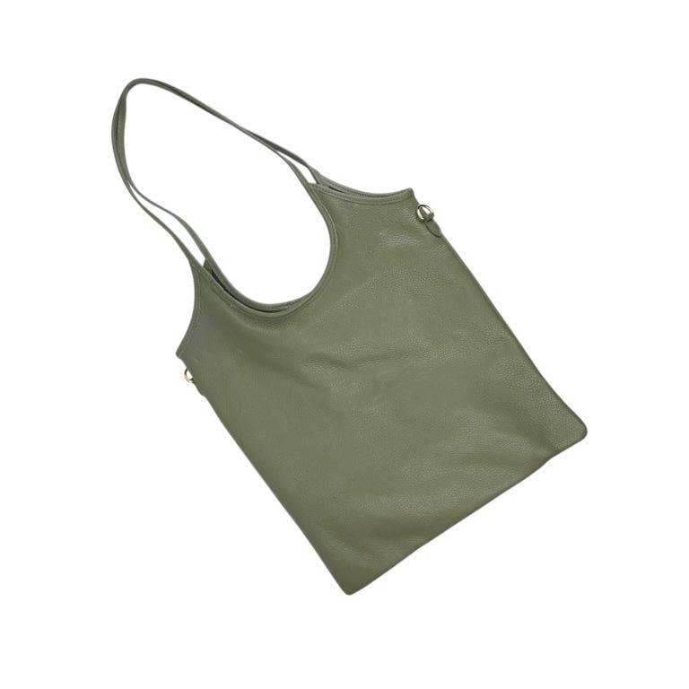 Leather Bag with Long Handles and Crossbody Strap
