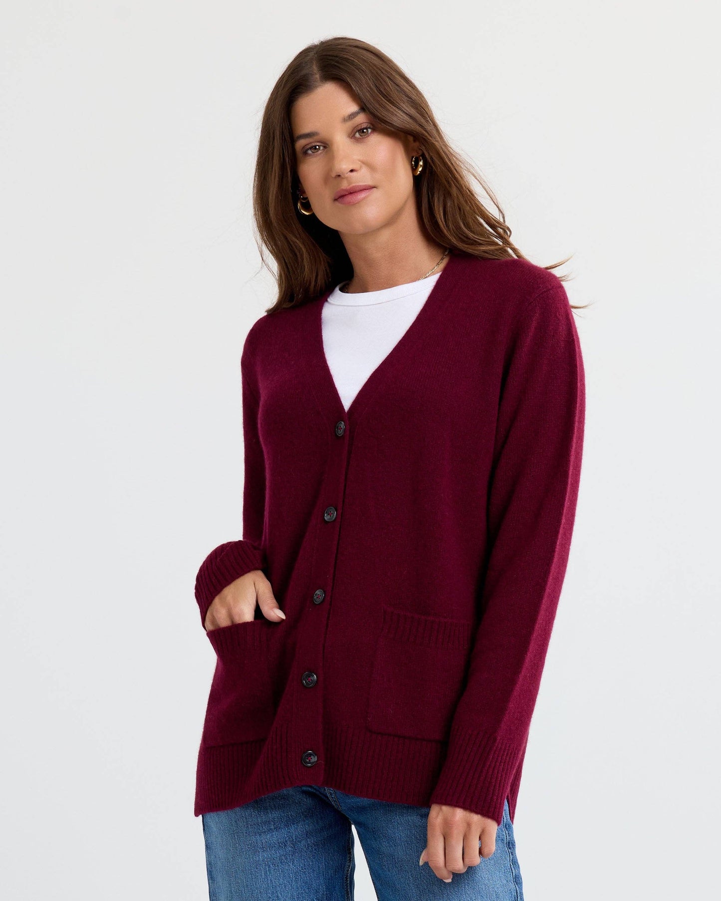 Cashmere Boyfriend Cardigan | Cabernet