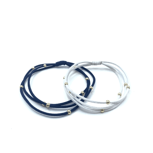 #WP-H - 3mm Gold Water Pony Waterproof Bracelet Hair Bands in Navy and White