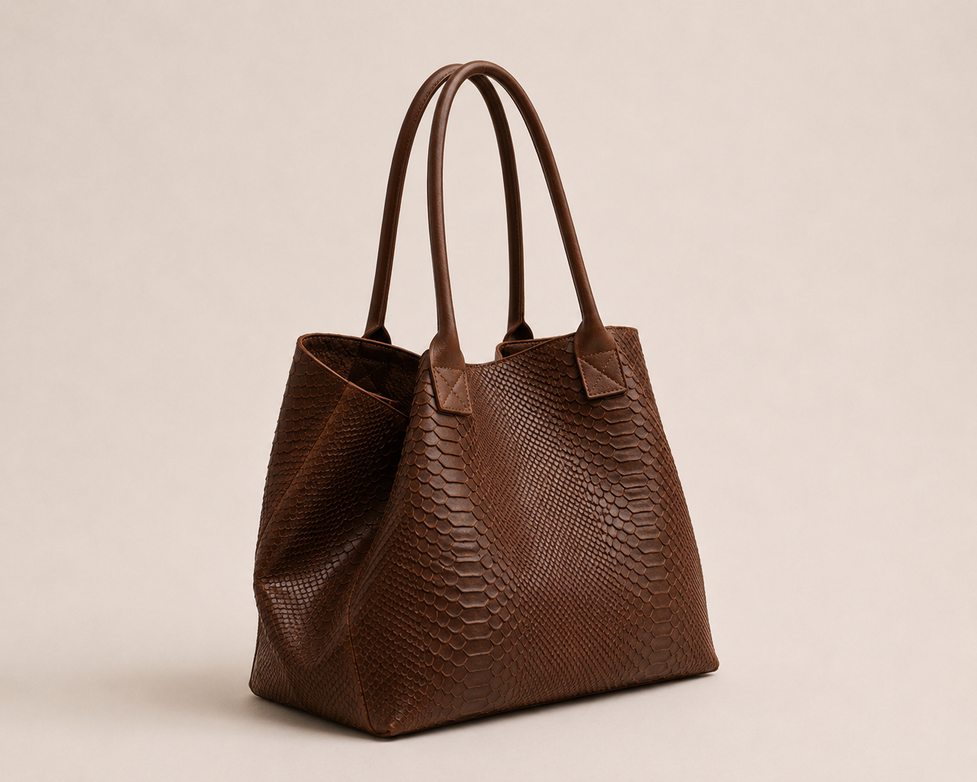 LOLA – Italian Python-Embossed Leather Bag – Brown