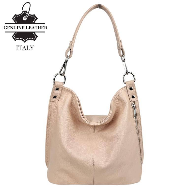 Italian Leather Hobo Bag with Front Pocket B2B 57407