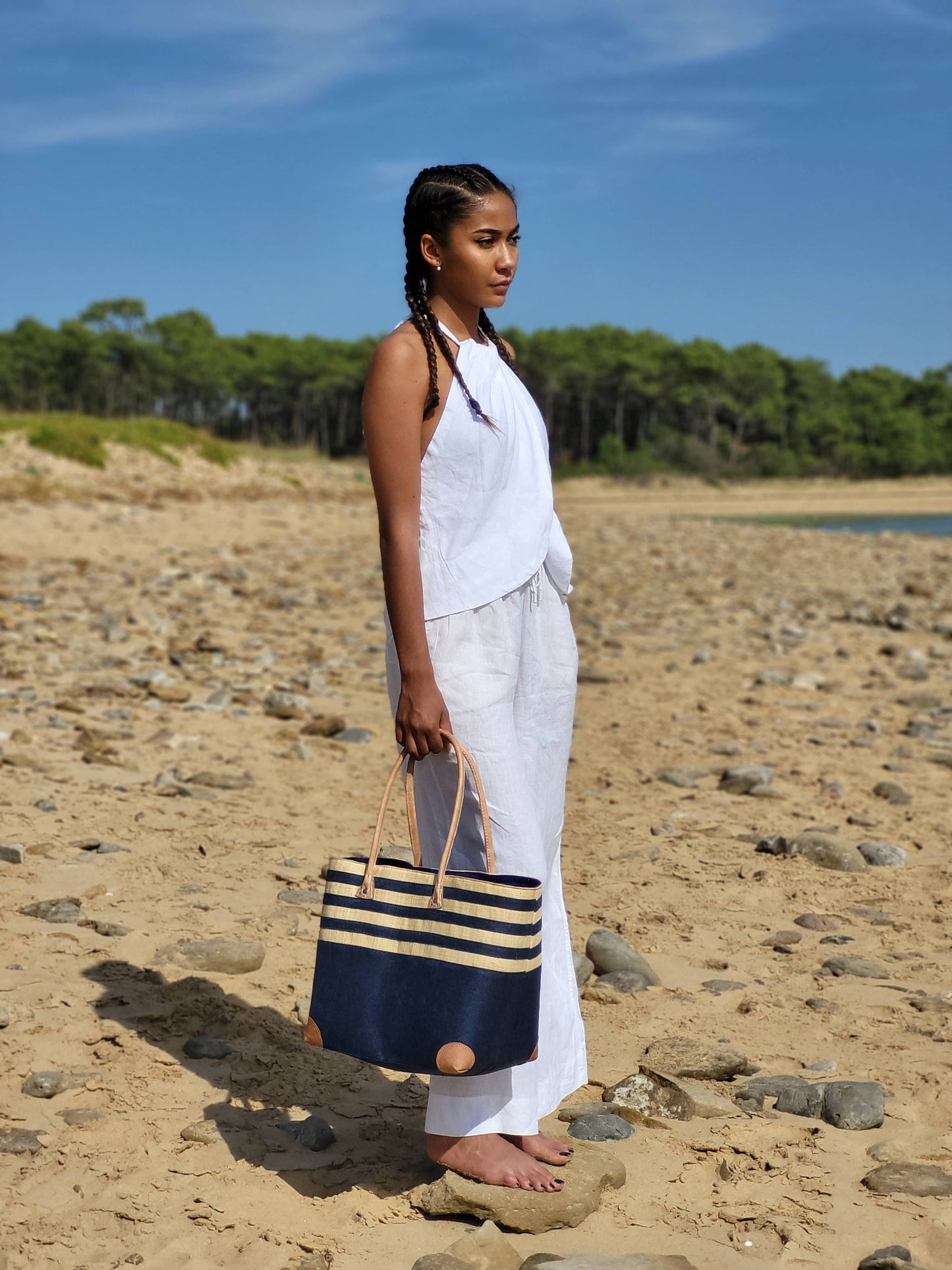 Large beach handbag, straw woven tote bag