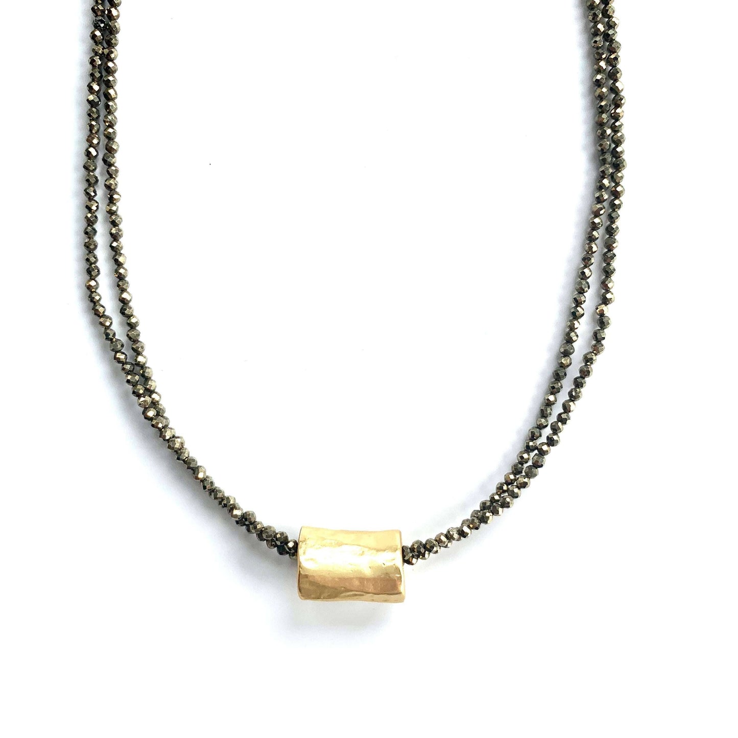 Barrel on Double Pyrite Beaded Necklace | N-BB