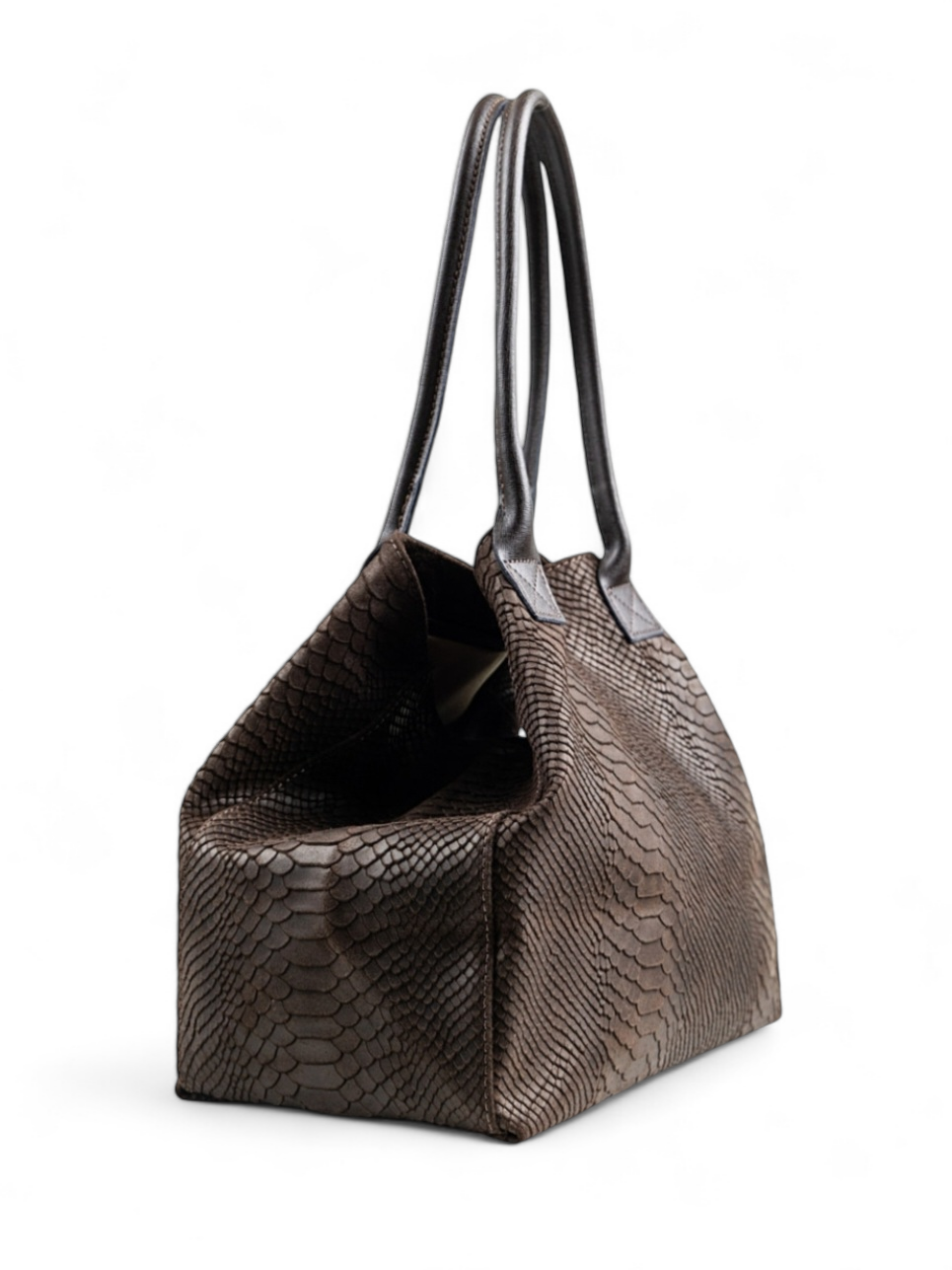 LOLA – Italian Python-Embossed Leather Bag – Chocolate