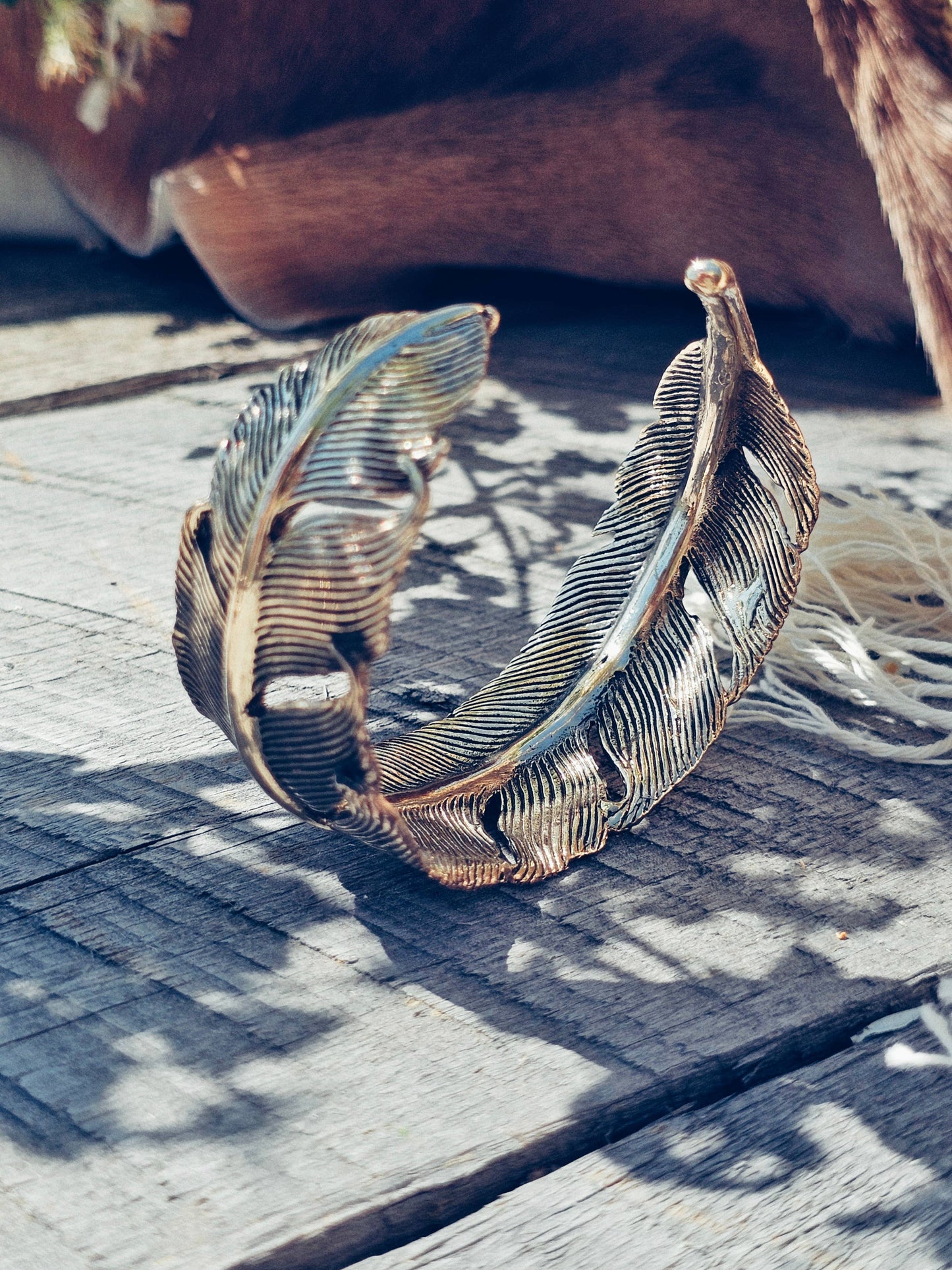 Brass feather bangle cuff bracele high quality handcrafted