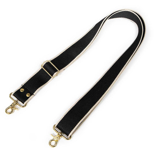 Cotton Striped Cross Body/Shoulder Strap- Black/Ivory