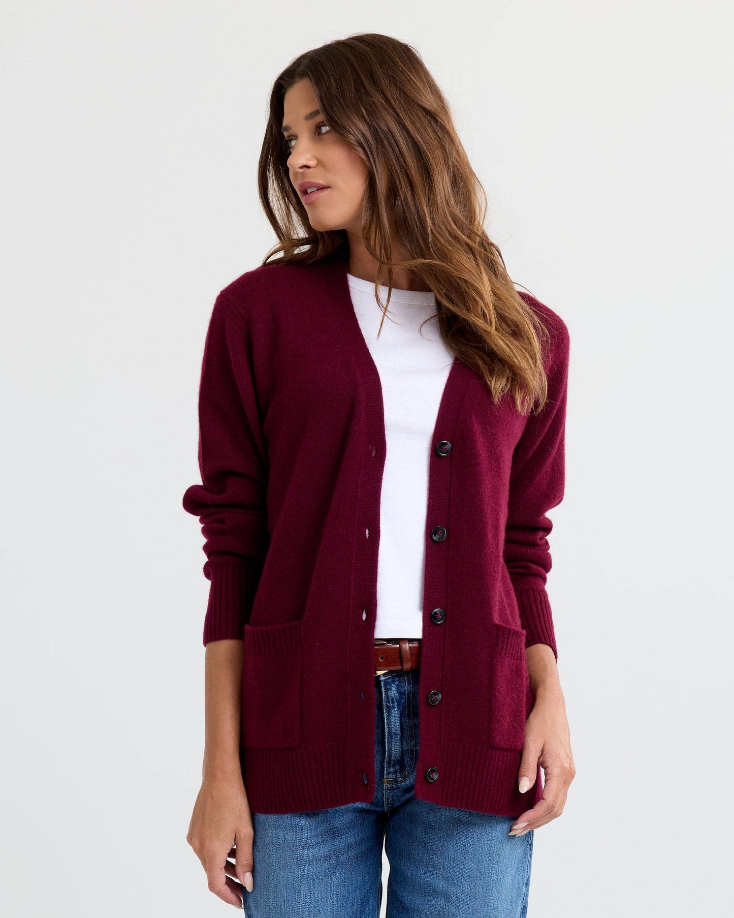 Cashmere Boyfriend Cardigan | Cabernet