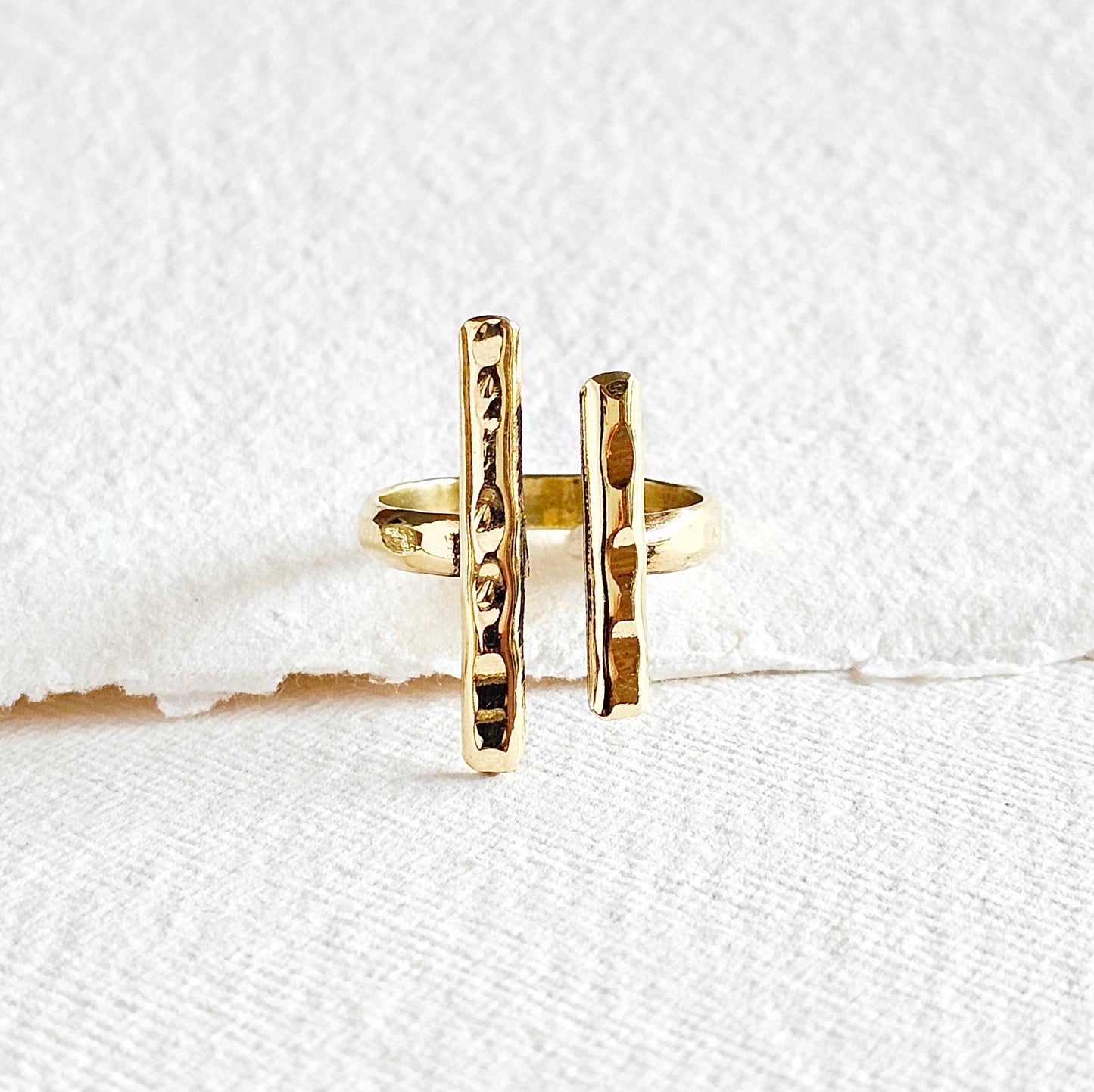 Brass double bar hammered ring adjustable handmade