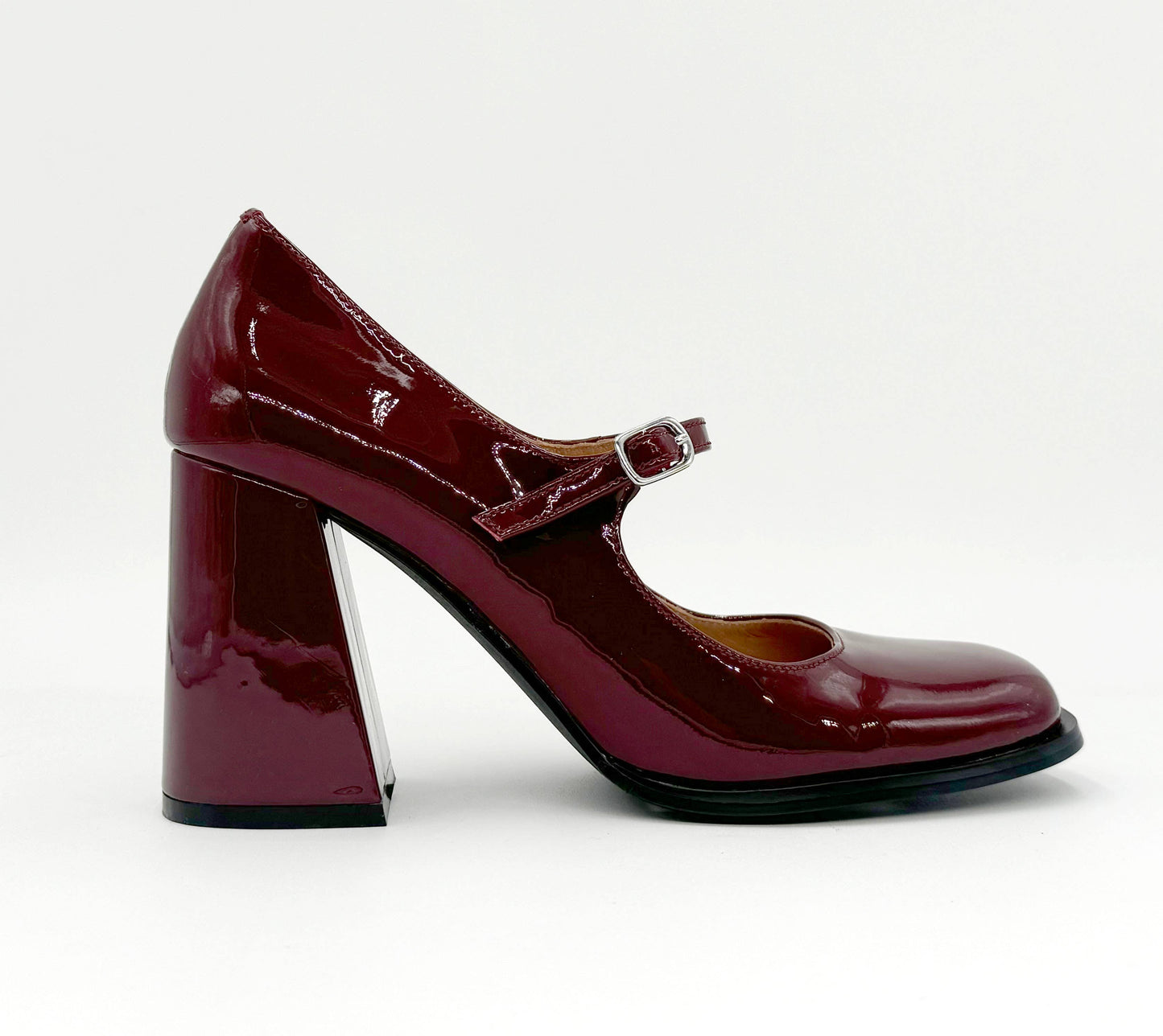 Jackie MaryJane Burgundy Patent Leather Heel