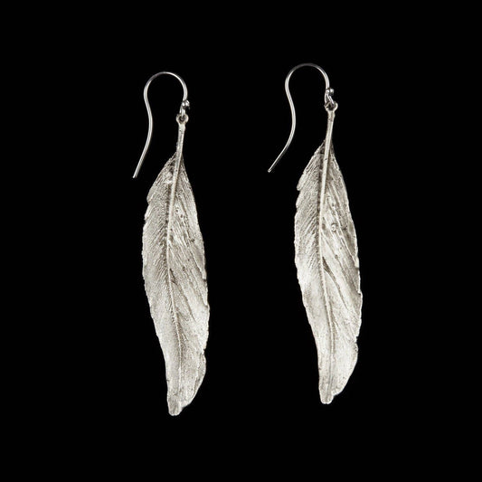 Feather Silver Long Single Wire Earrings
