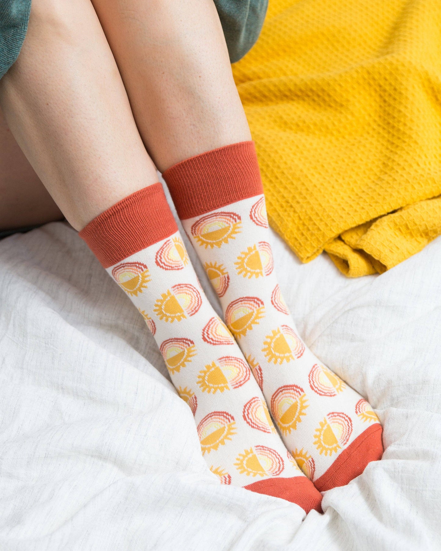 Sunny Men's + Women's Organic  Socks | White, Red, Yellow