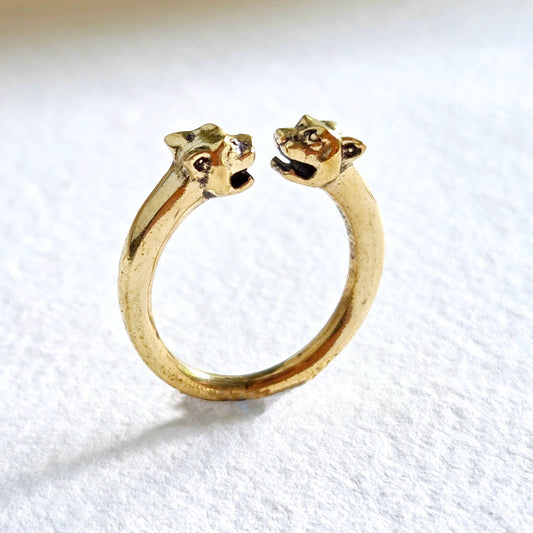 Brass tiger animal ring adjustable cute nature jewelry