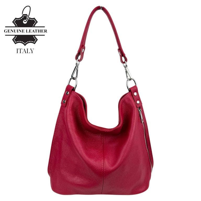 Italian Leather Hobo Bag with Front Pocket B2B 57407