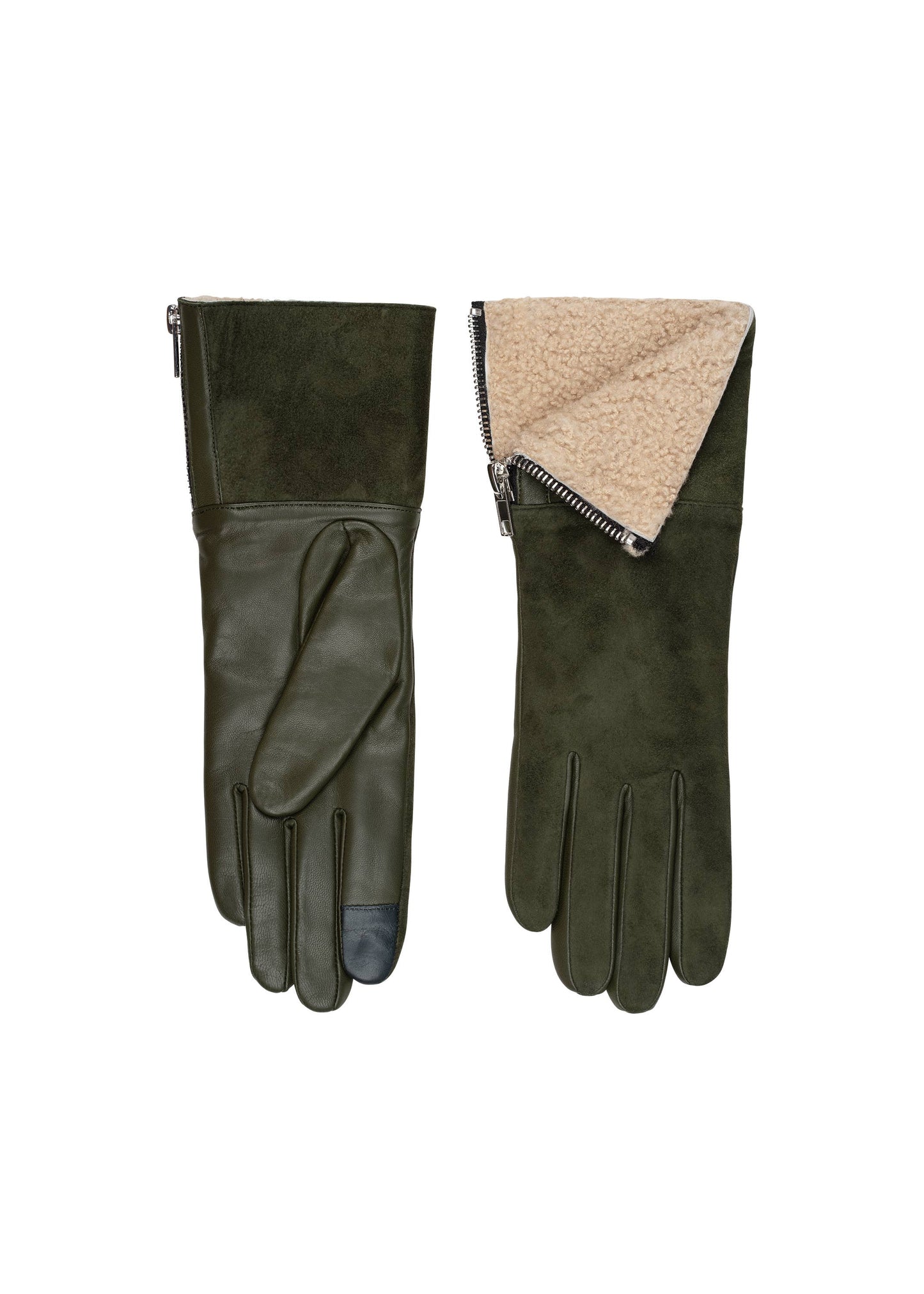 (L143S) Gloves: Suede back shearling cuff & side zipper