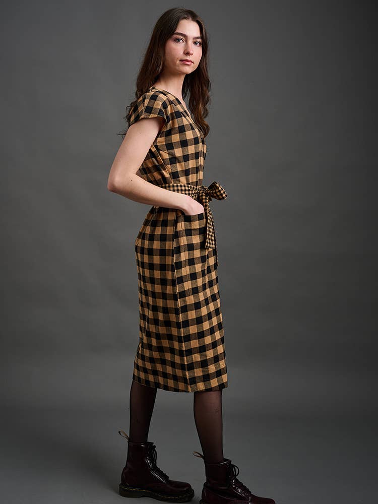 Padma Pocket Dress Black and Tan Mix