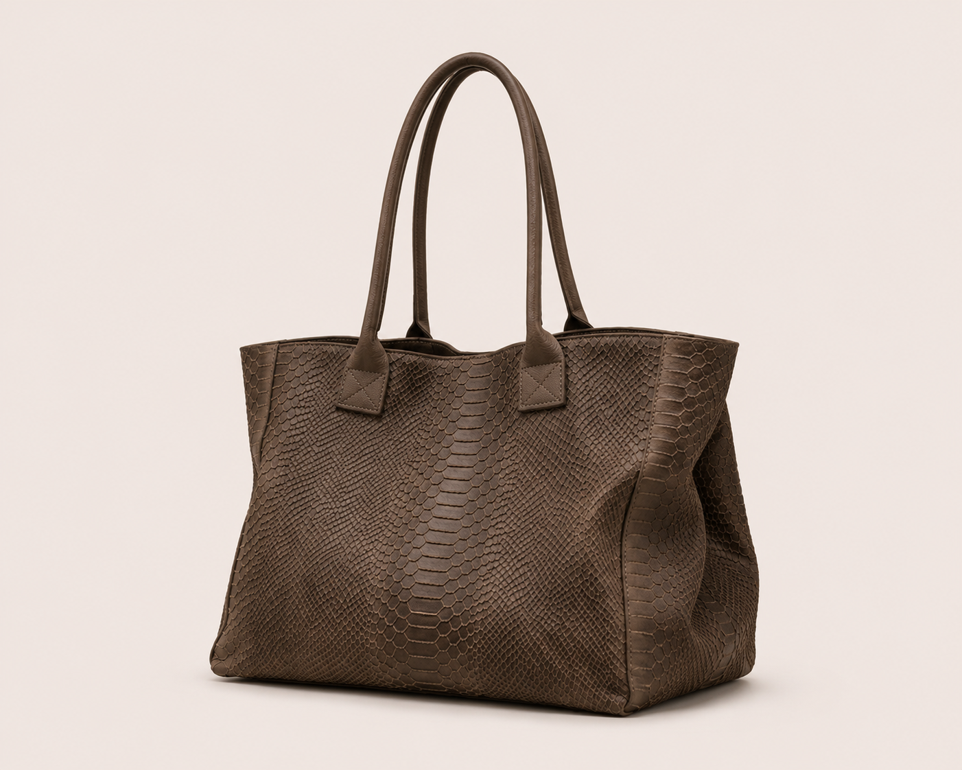 LOLA – Italian Python-Embossed Leather Bag – Dark Taupe