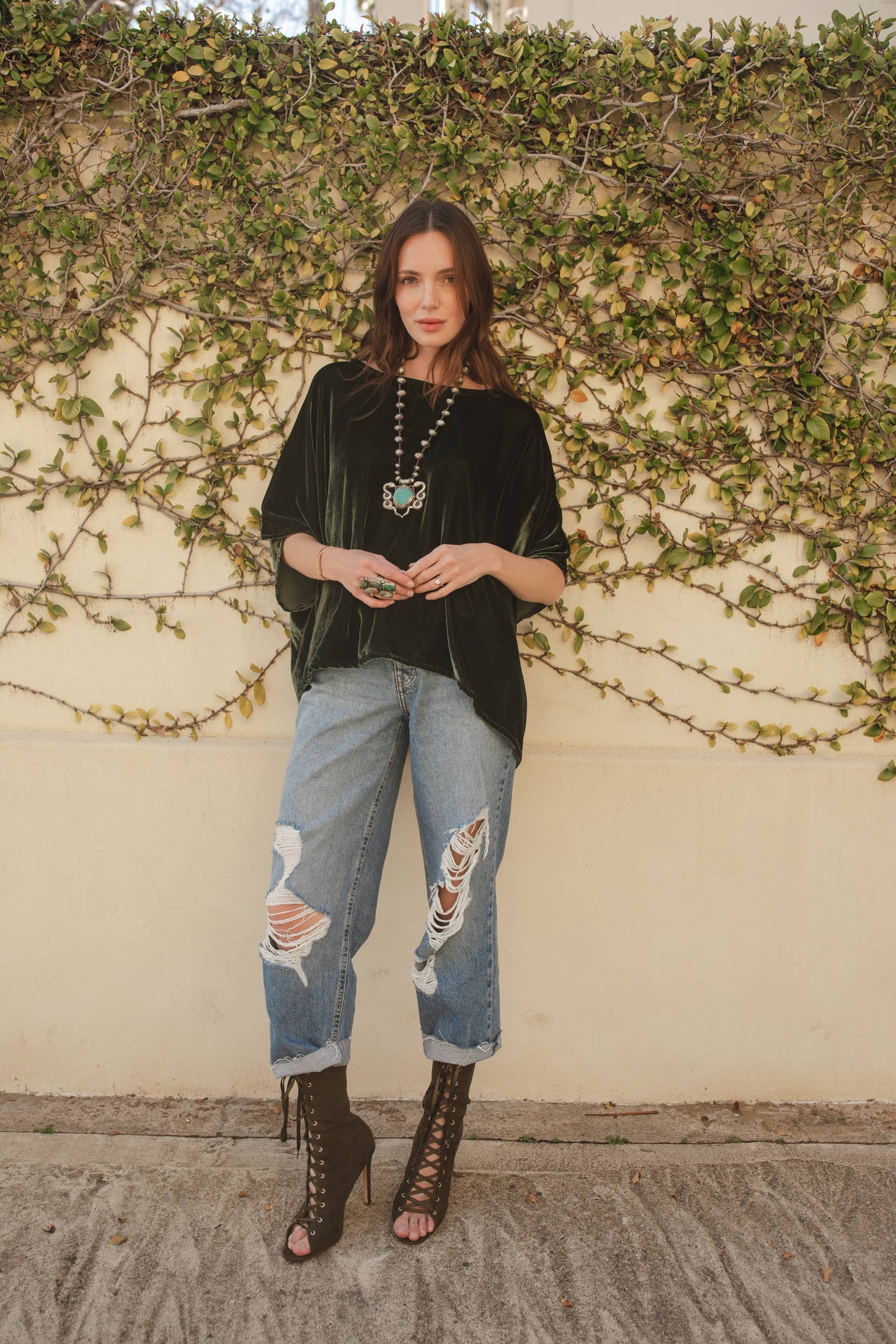 Olive Silk Velvet Scarf Top