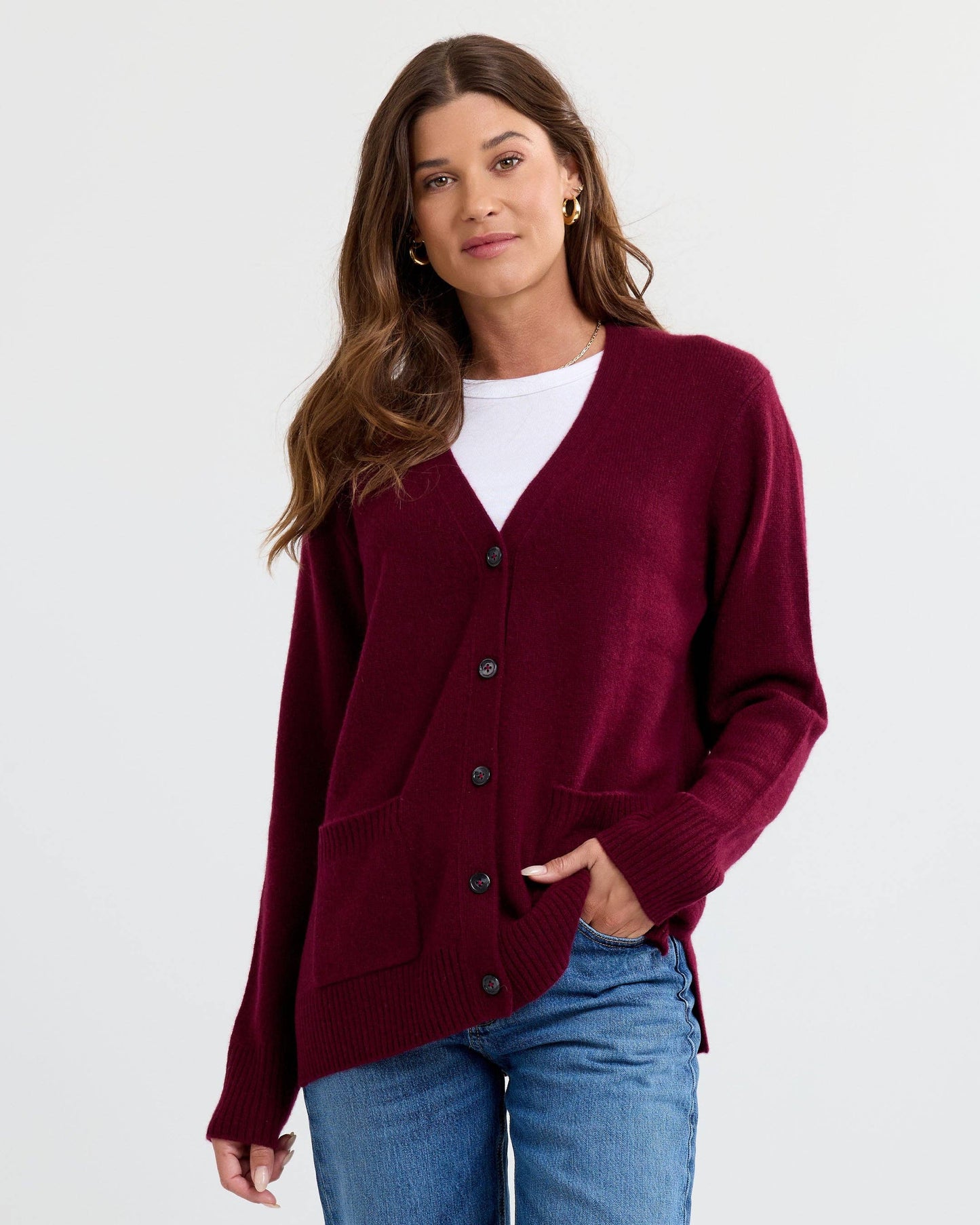 Cashmere Boyfriend Cardigan | Cabernet