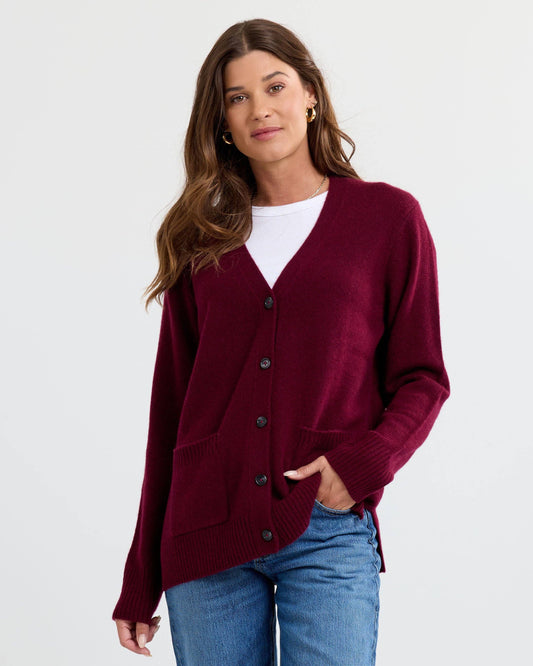 Cashmere Boyfriend Cardigan | Cabernet
