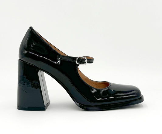 Jackie MaryJane Black Patent Leather Heel