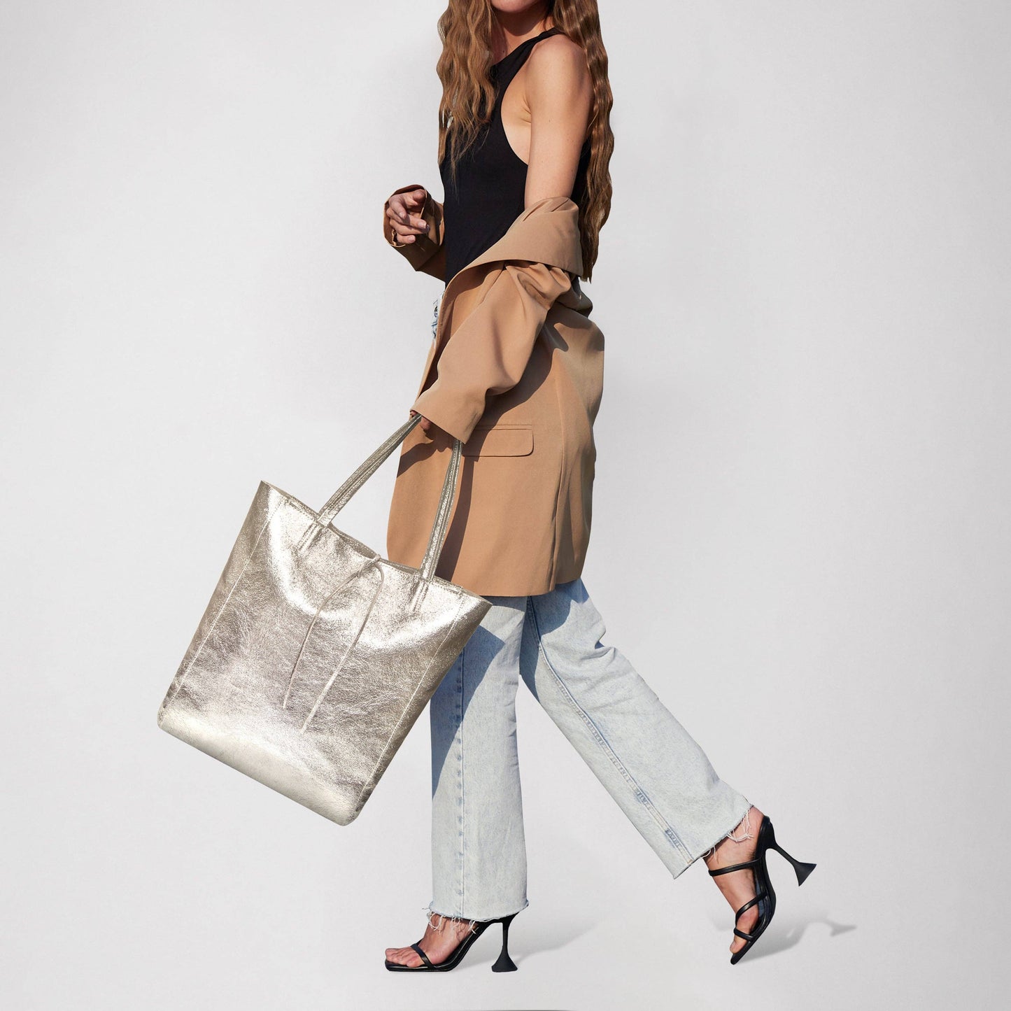 Italian Genuine Metallic Suede Tote Bag 201718