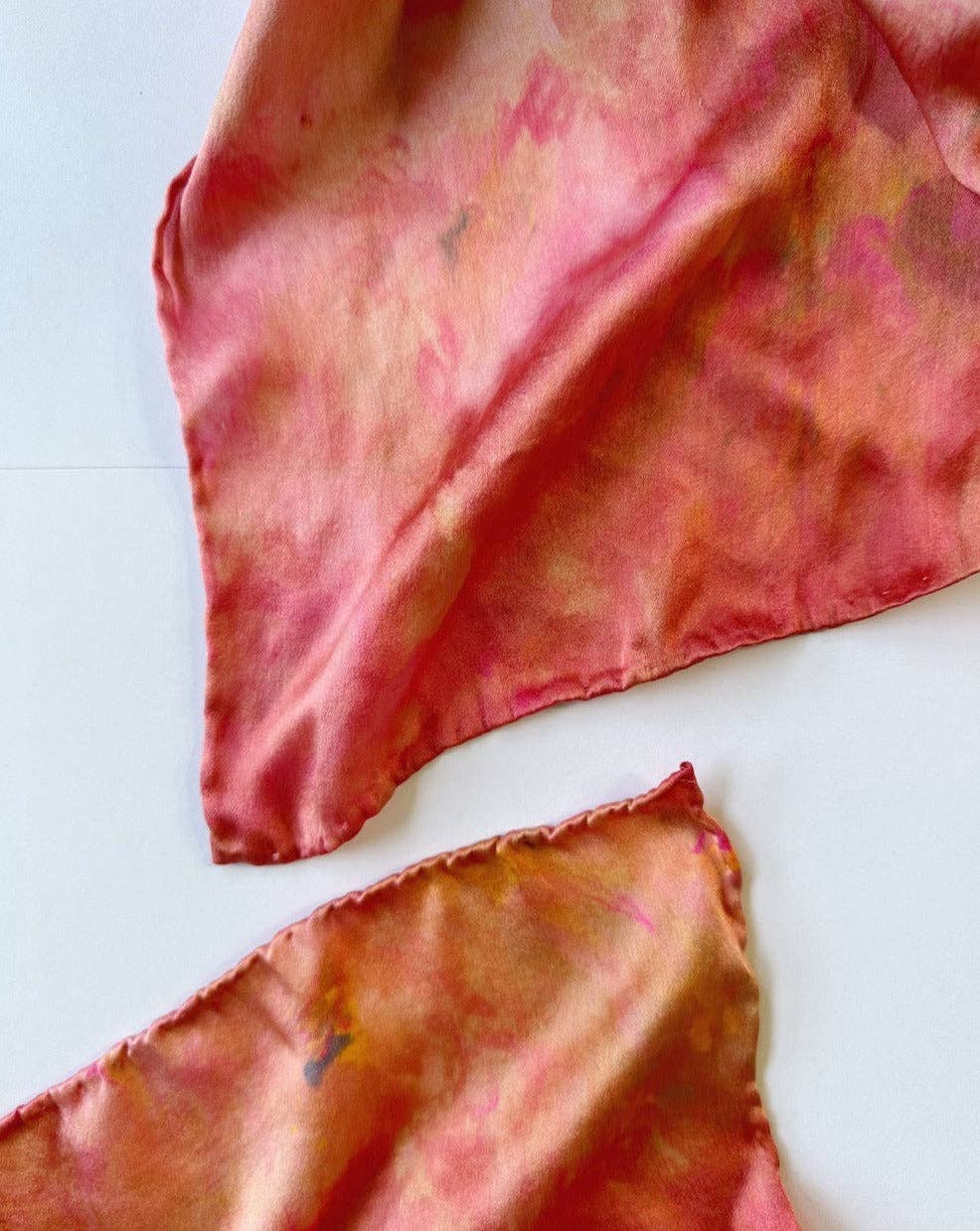 Hand dyed Coral Silk Scarf bandana size