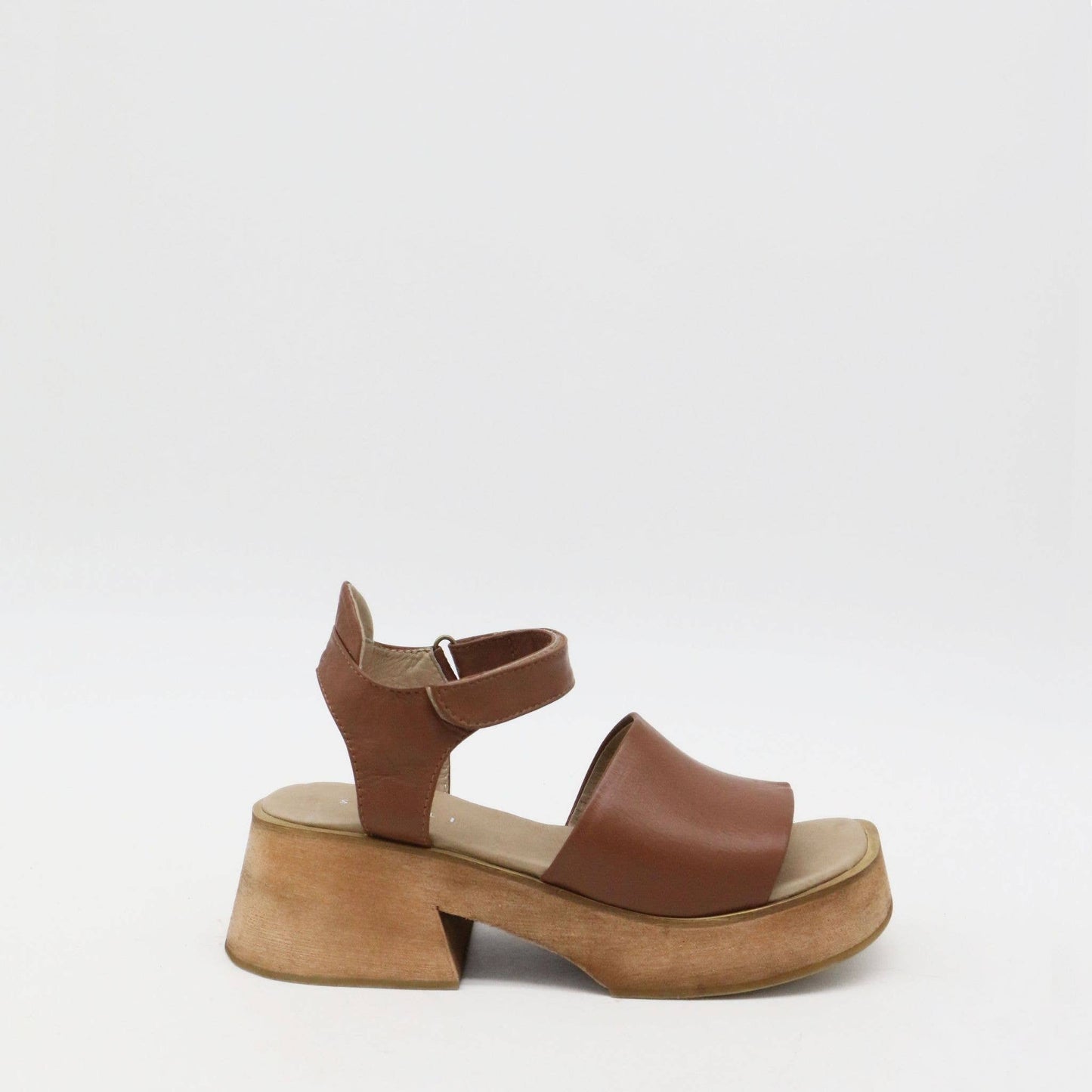 Tribe clog-inspired platform strap-on sandals in tan leather