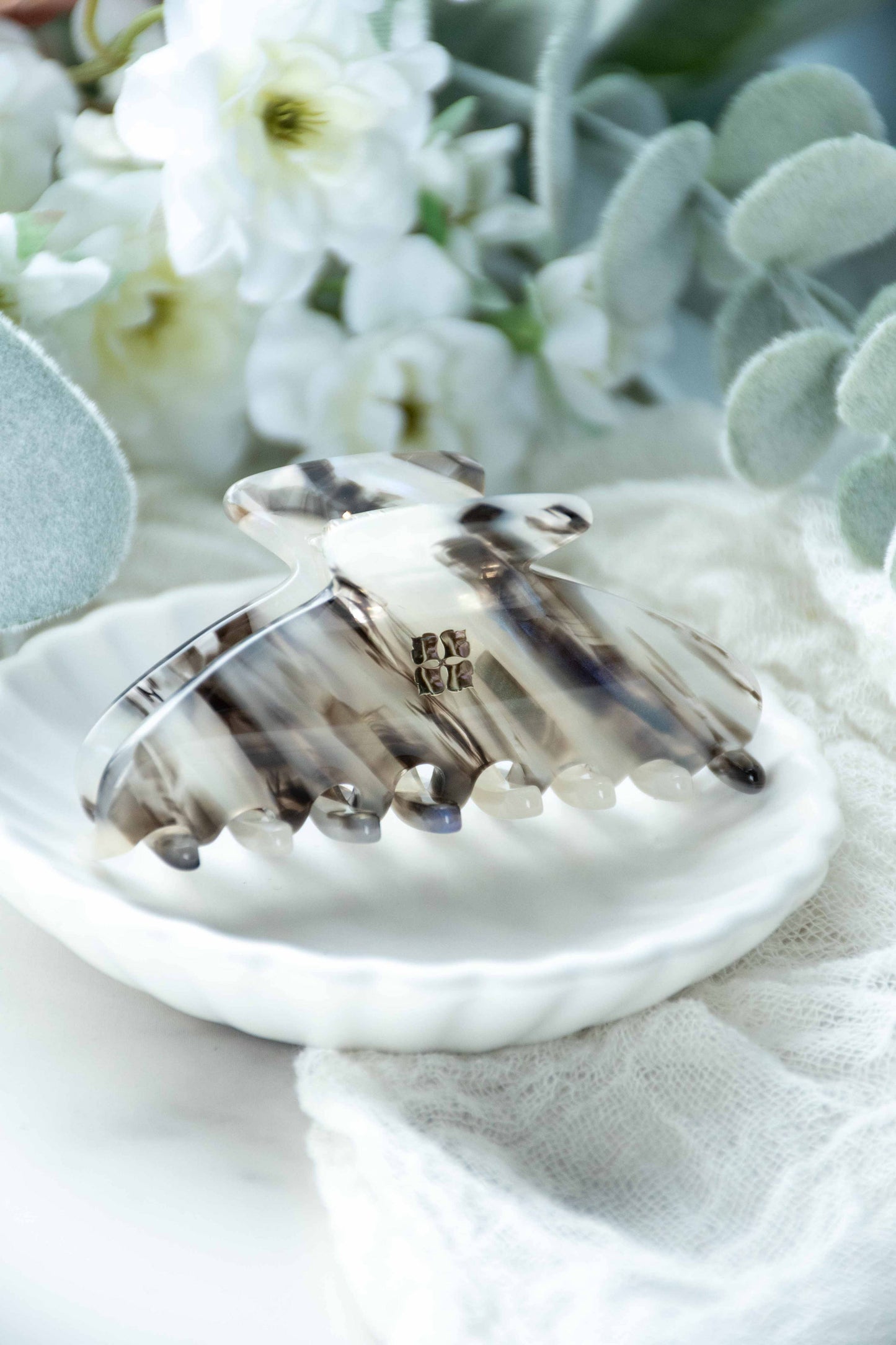 Glamour Grip Mini Claw in Phantom Quartz | Black White Blue Iridescent | Italian Acetate Tortoise Shell Small Hair Clip