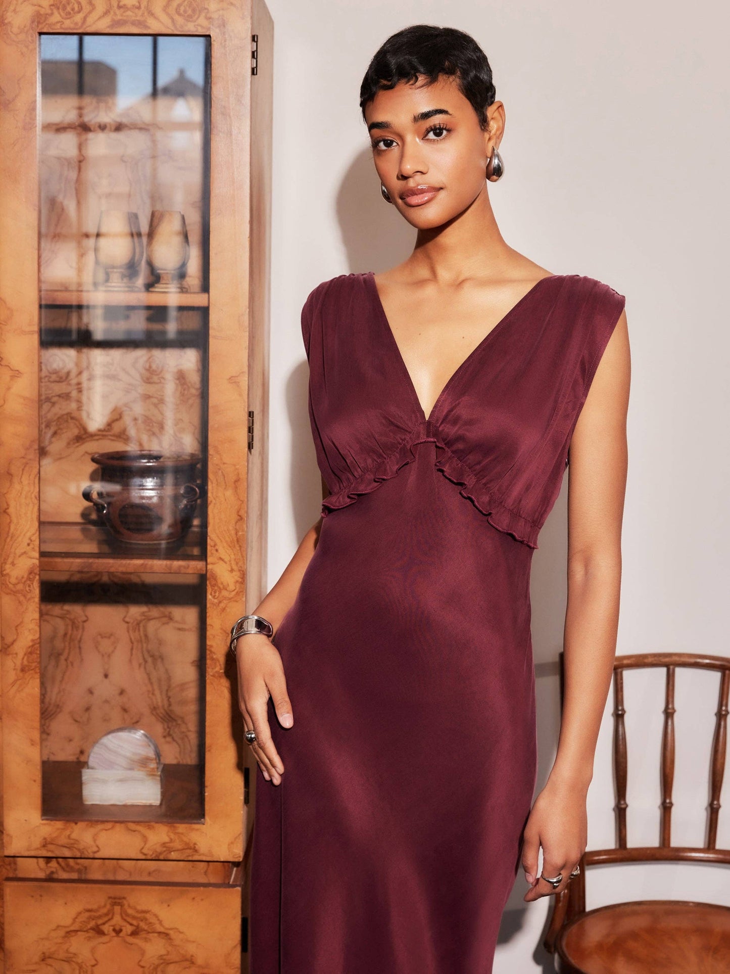 Cierra Ruffle Detail Midi Dress