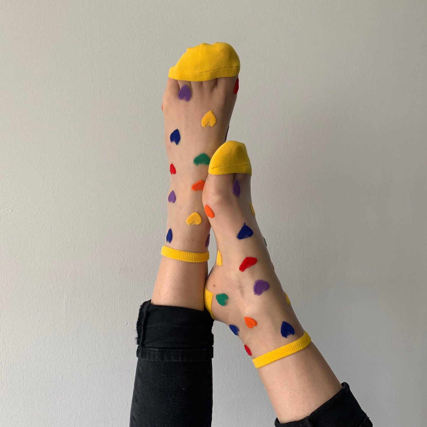 Tutu - transparent socks with multicolored hearts