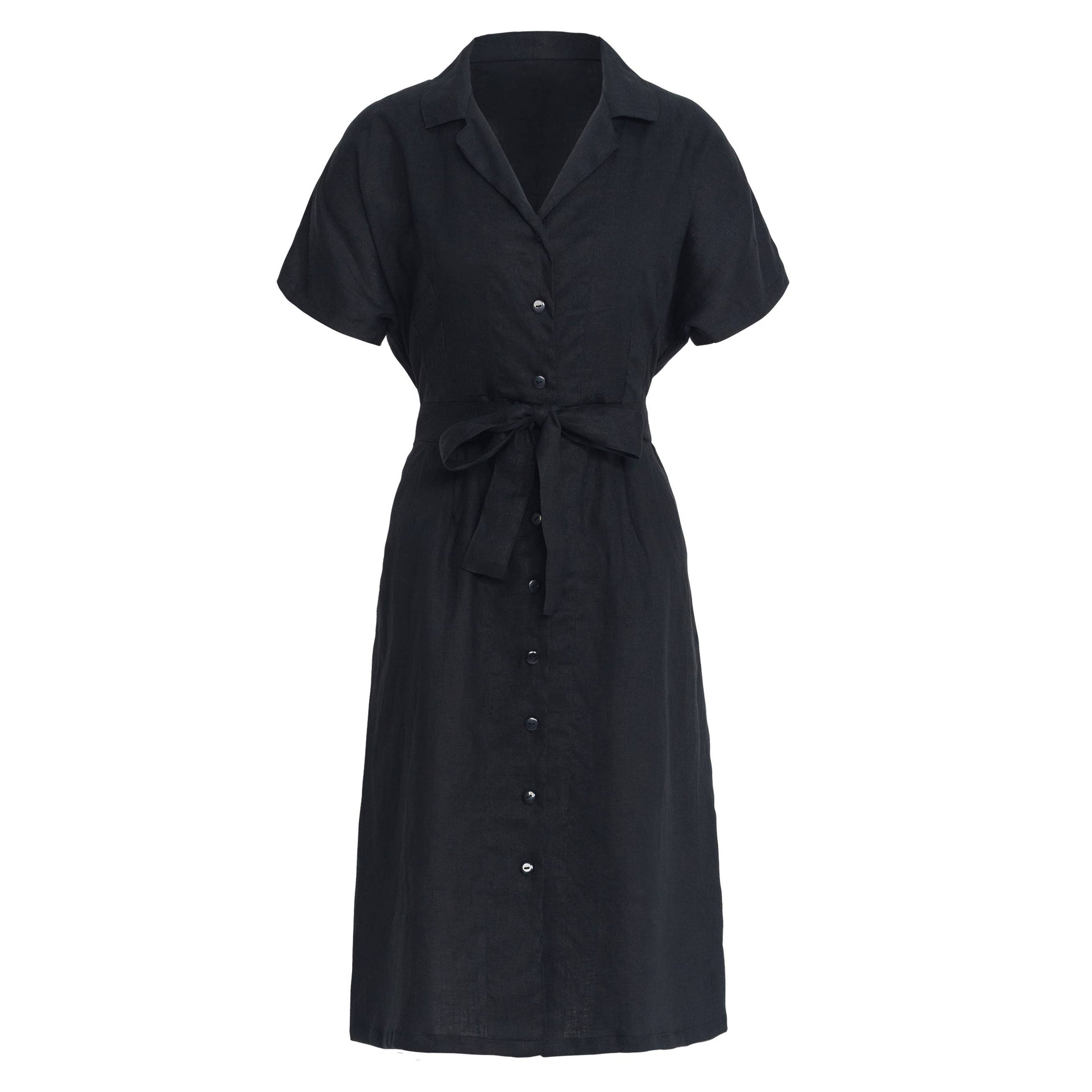 arya midi dress ARYA Safari Linen Midi Dress, in Black Large