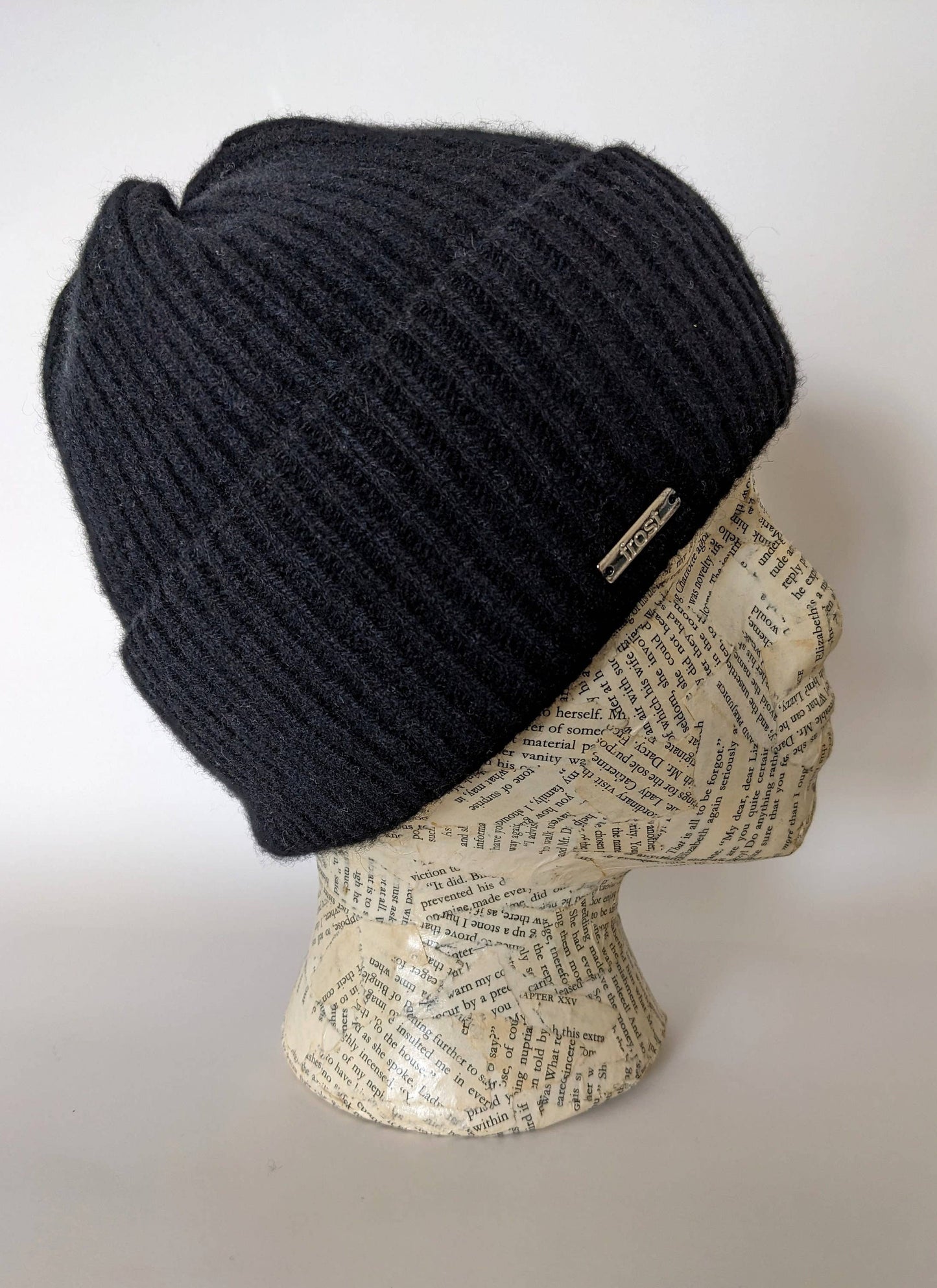 Cashmere Merino Knitted Beanie Rolled Cuff Snug Fit Hat