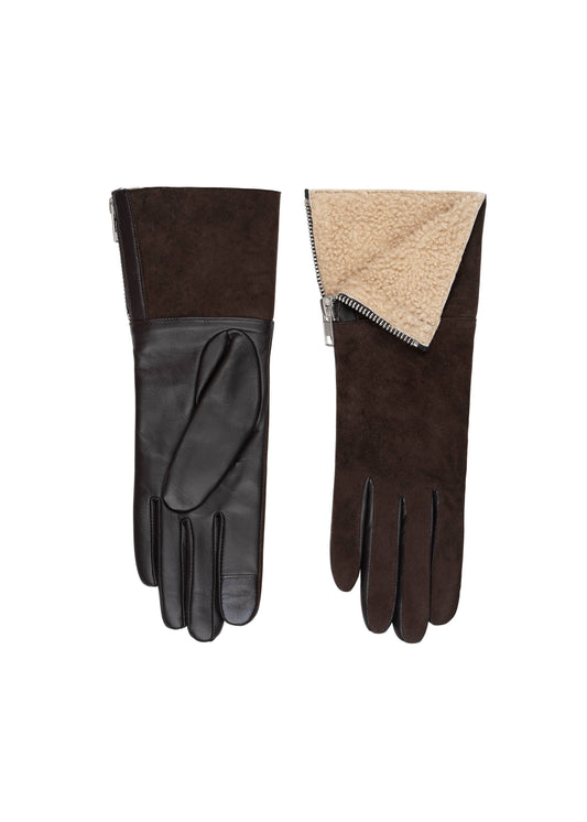 (L143S) Gloves: Suede back shearling cuff & side zipper