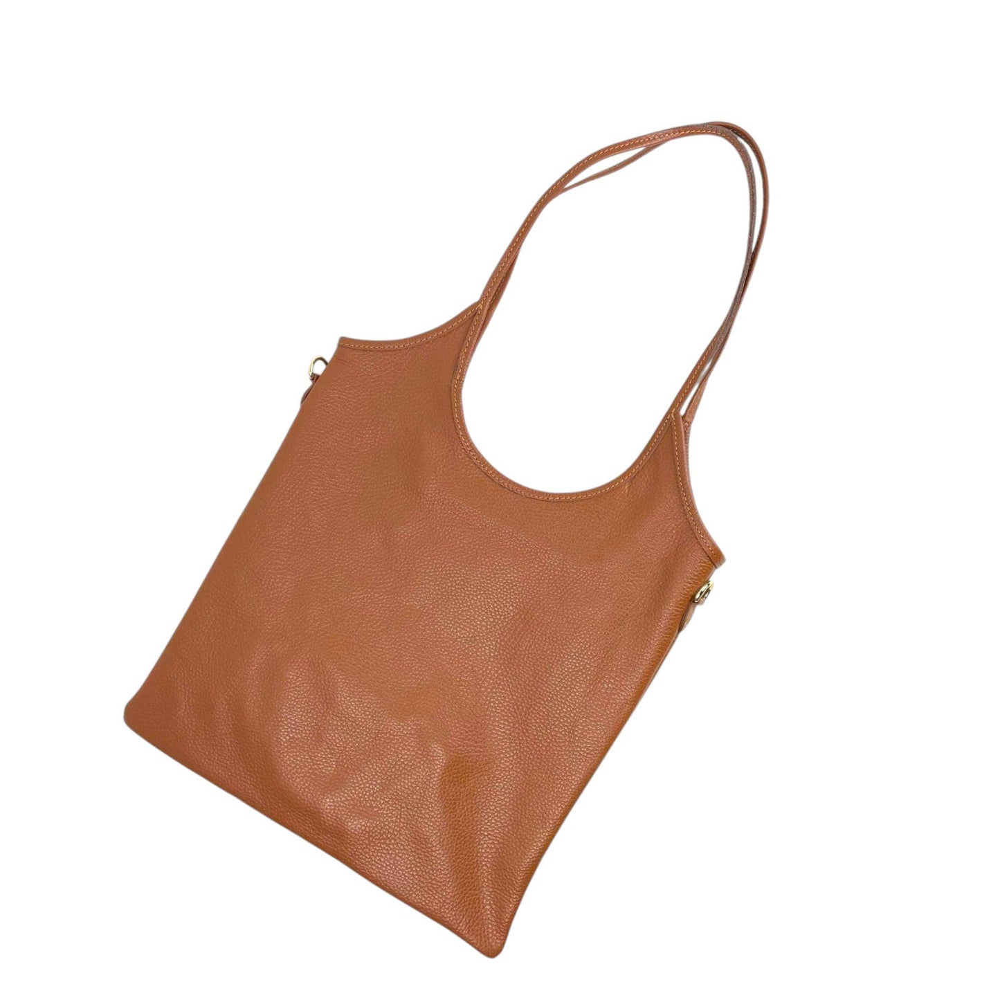 Leather Bag with Long Handles and Crossbody Strap