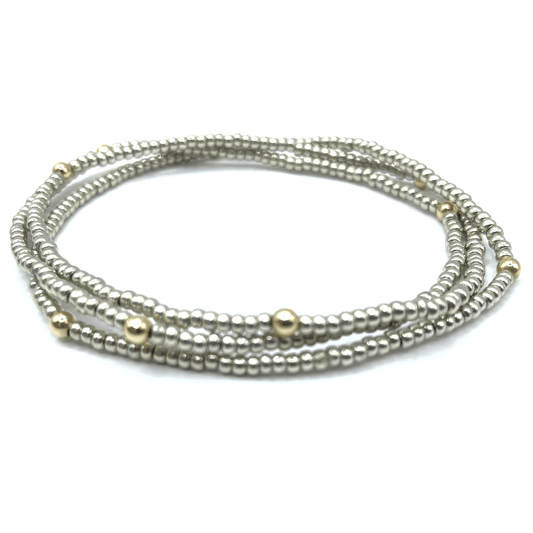 #B - BOHO Bracelet Stack in Platinum + Gold Filled 2mm + 4mm