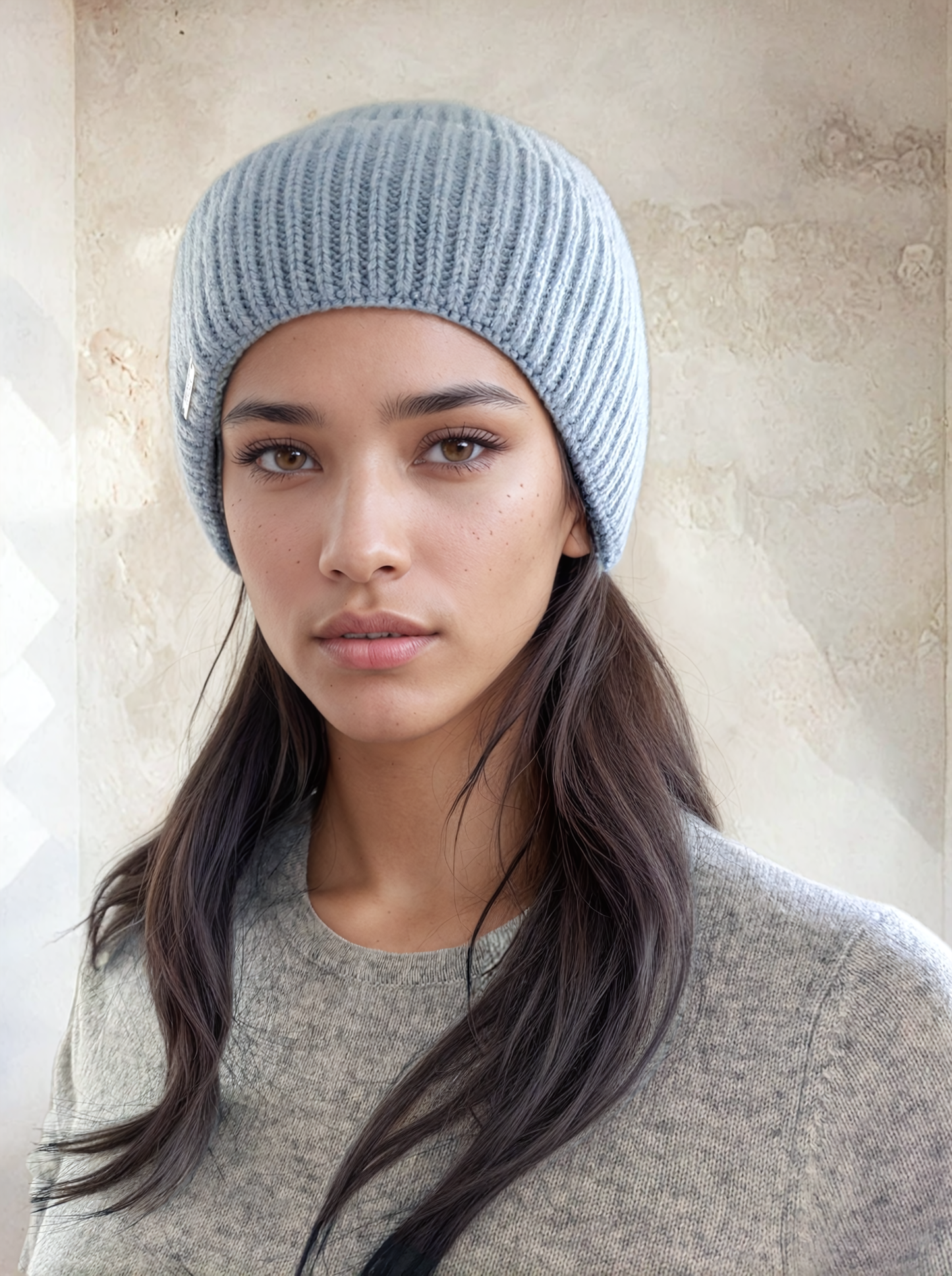 Cashmere Merino Knitted Beanie Rolled Cuff Snug Fit Hat