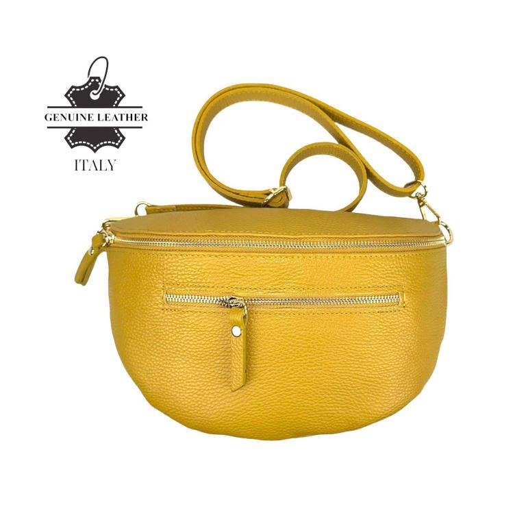 Large Italian Leather Waist/Crossbody Bag with Front Pocket