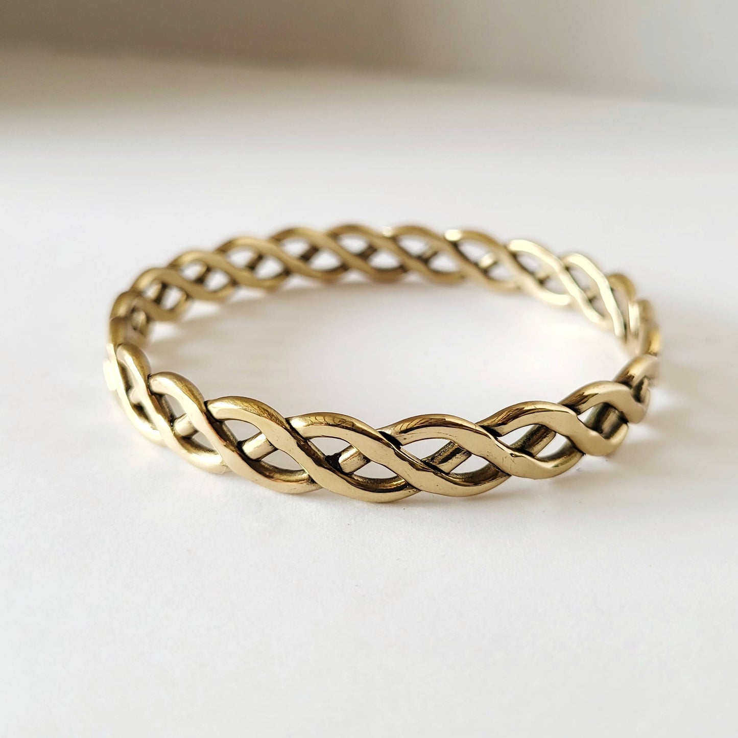 Handcrafted brass bangle bracelet braided twist style