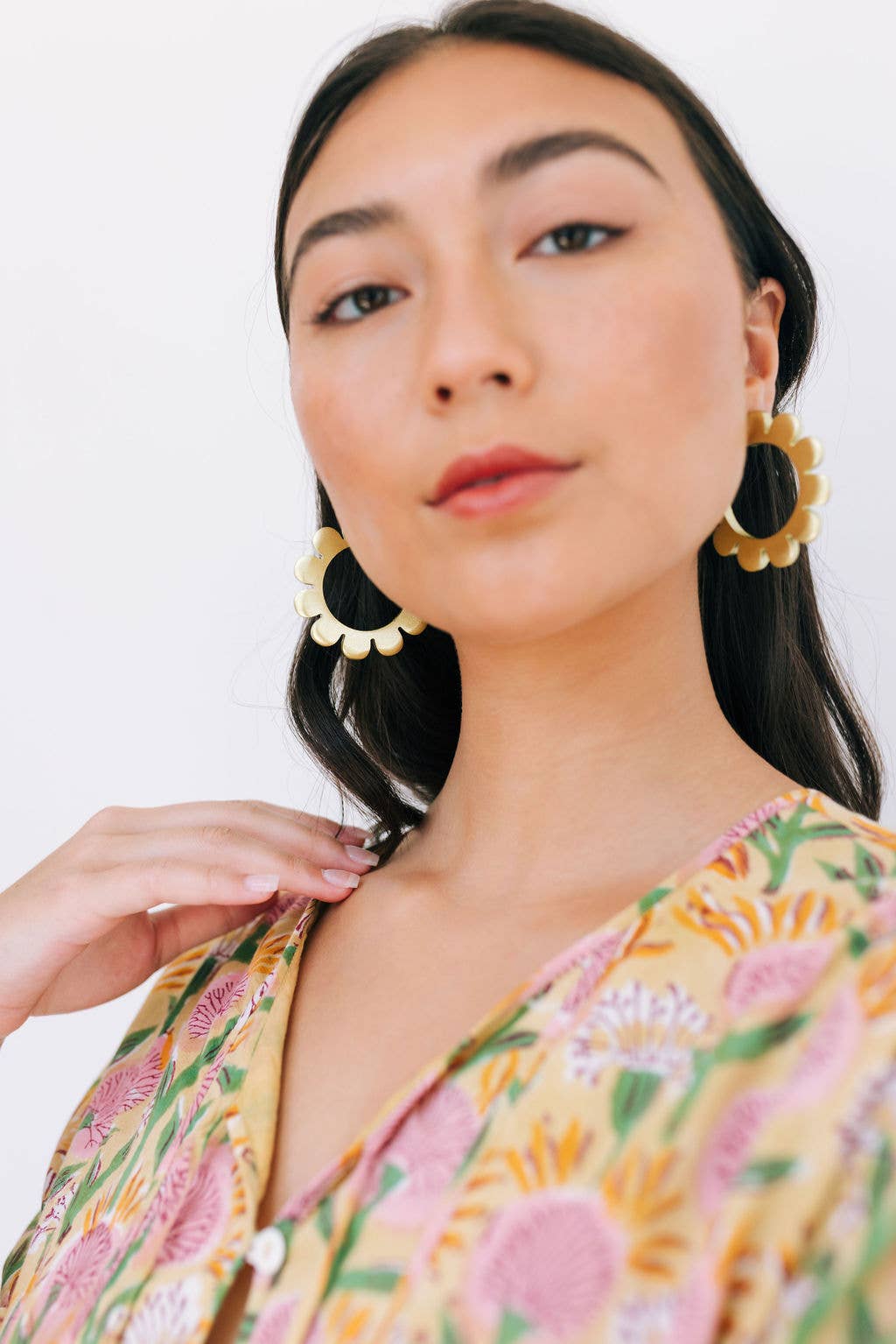 Gold Flower Outline Hoops