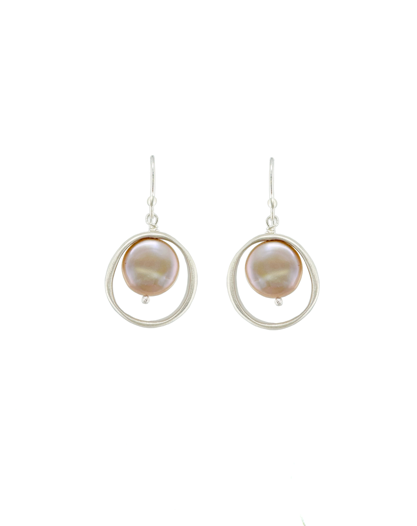 OPEN Circle with Pink Pearl Earrings in Silver or Vermeil