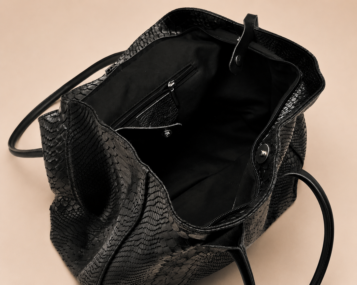 LOLA – Italian Python-Embossed Leather Bag – Black